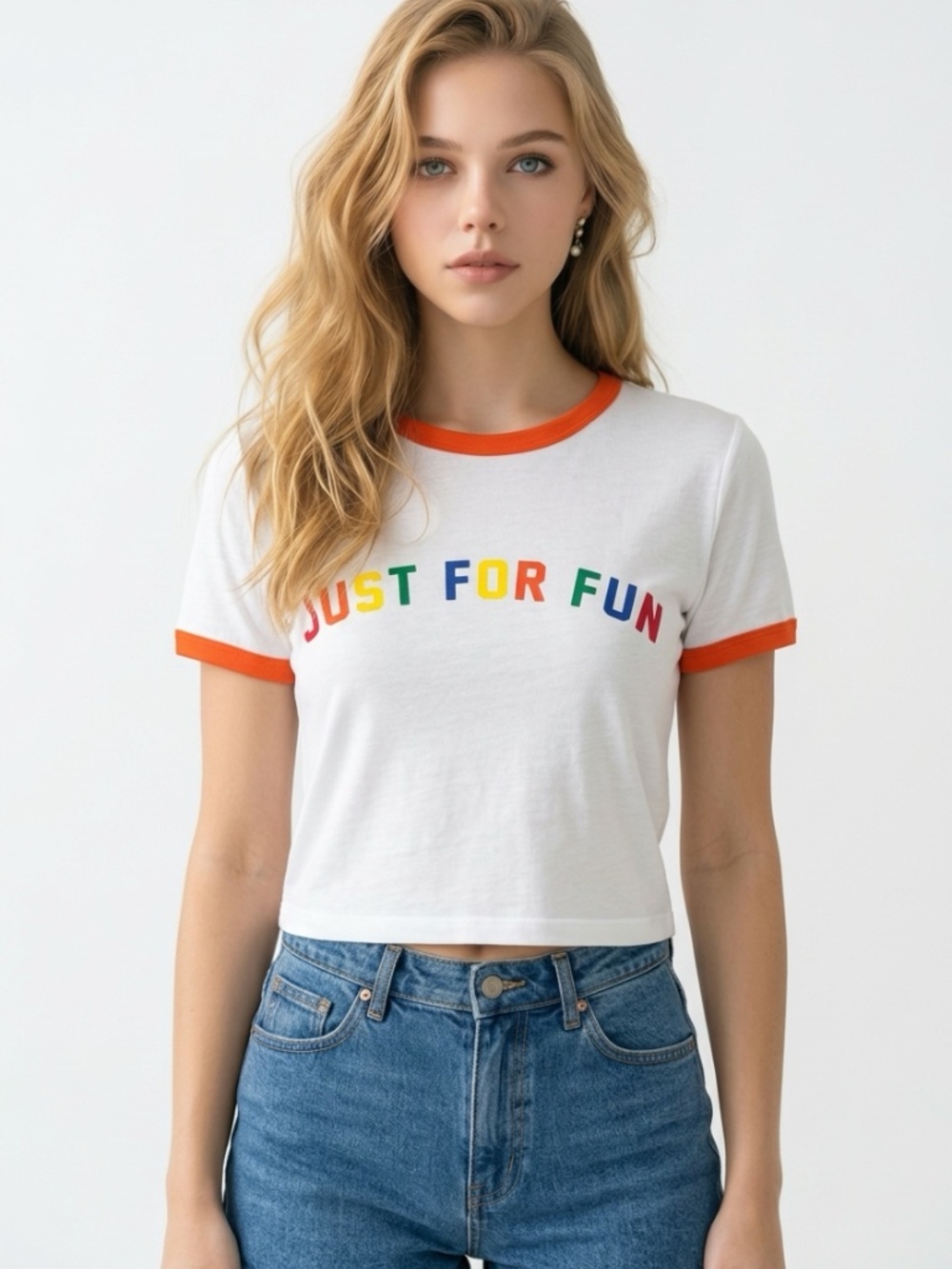 ROCK N ROSE COUTURE • Just For Fun Rainbow Graphic Crop Ringer Tee Size Small - Picture 6 of 6